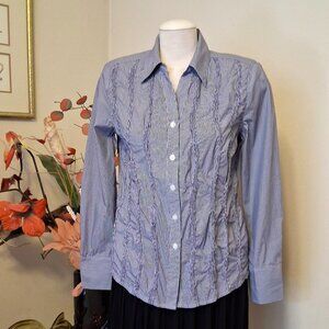 NWOT Oscar B. Women’s Luxury Button Down Shirt Blue White Blouse Top 12